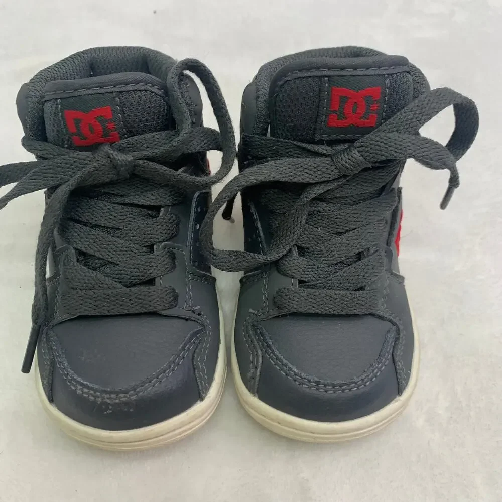 DC Shoes Toddler Sz 5 Boys Gray Red High Top Sneakers Lace Up Leather Shoes